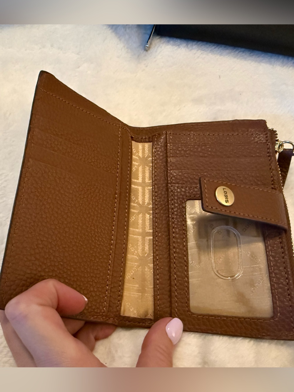 Lodis Pebbled Leather Tri-Fold Wallet in Brown - Picture 3 of 4